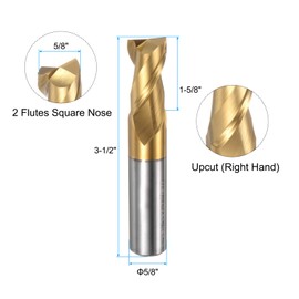uxcell Carbide Square End Mill, 5/8" Diameter ZrN Coated 2 Flutes Milling Bit Cutter, for Aluminum Copper Non-Ferrous Alloy Metal, 5/8" Shank 1-5/8" Cut Length 3-1/2" Long