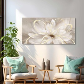 Kureful Canvas Wall Art for Bedroom/Gold Flowers Canvas Pictures/Modern Home Decorations for Living Room Kitchen Office 20x40 Inch