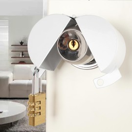 Door Knob With Lock，Without Drilling door handle lock，From Outside Prevents Turning of Door Knob and Access to Keyhole,for Apartment Evictions，dementia patients ,Childproof (White with padlock)