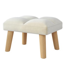 YMYNY Footstool, Small Ottoman Stool Chair with Wooden Legs, Modern Padded Sofa Seat Foot Rest Stool, Velvet Foot Stool, Sofa Footrest for Living Room Entryway 15.74"D×11.81"W×10.62"H Beige UHBD032M