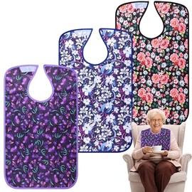 Baberos para adultos, 3 piezas, protectores de ropa lavables con atrapasamigas, baberos para adultos para mujeres mayores que comen flores lavables