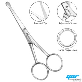 YNR 10CM Premium Nose Hair Scissors, Rounded Tip for Trimming Small Details Facial Hair, Ear Hair, Eyebrow