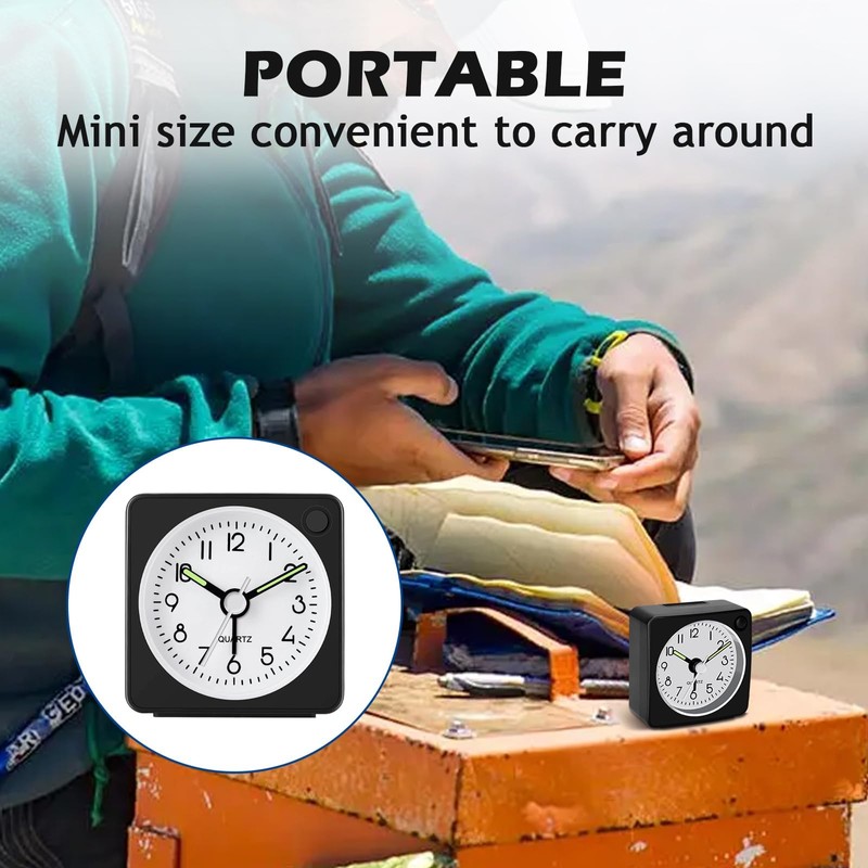 Travel Alarm Clock,Silent Non-Ticking Analog Clock with Snooze & Nightlight