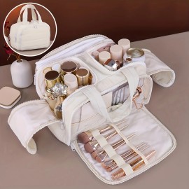 Large Capacity Fabric Cosmetic Travel Toiletry Organizer Lightweight Portable Four-Door Zipper Closure Medication LG-Q075color: Pink