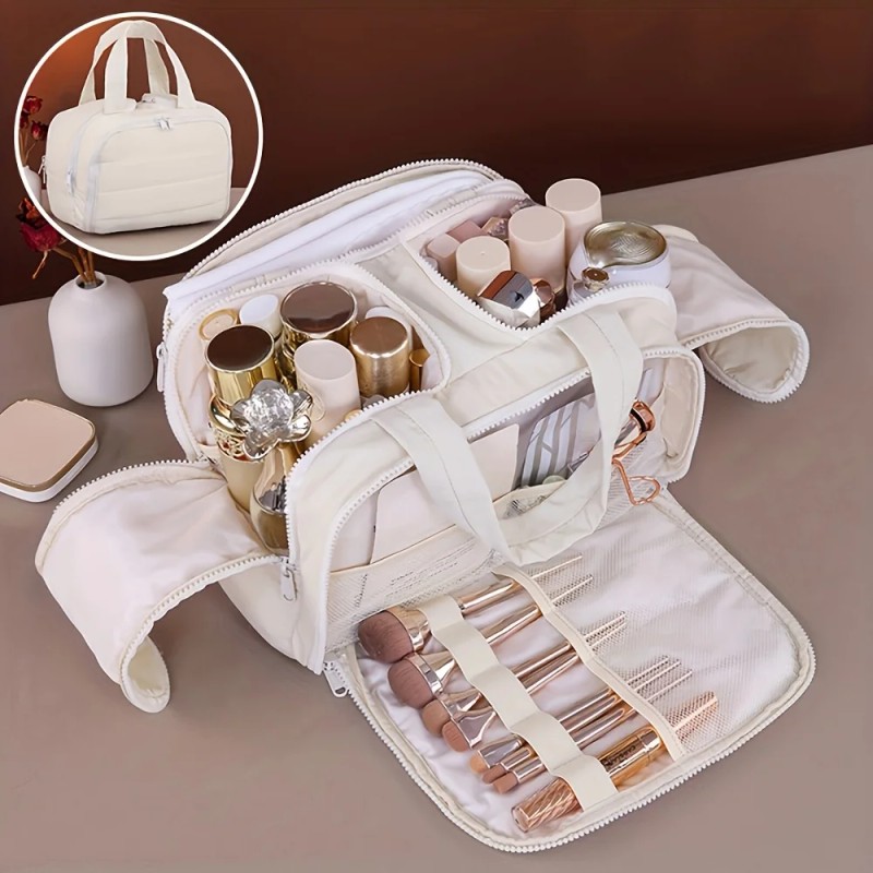 Large Capacity Fabric Cosmetic Travel Toiletry Organizer Lightweight Portable Four-Door