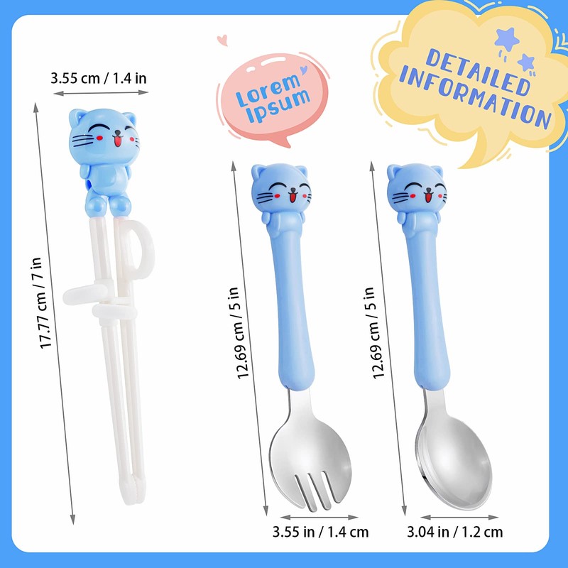 3Pcs Kids Training Chopsticks,Kids Chopsticks Reusable Cat Childrens Chopsticks Learning