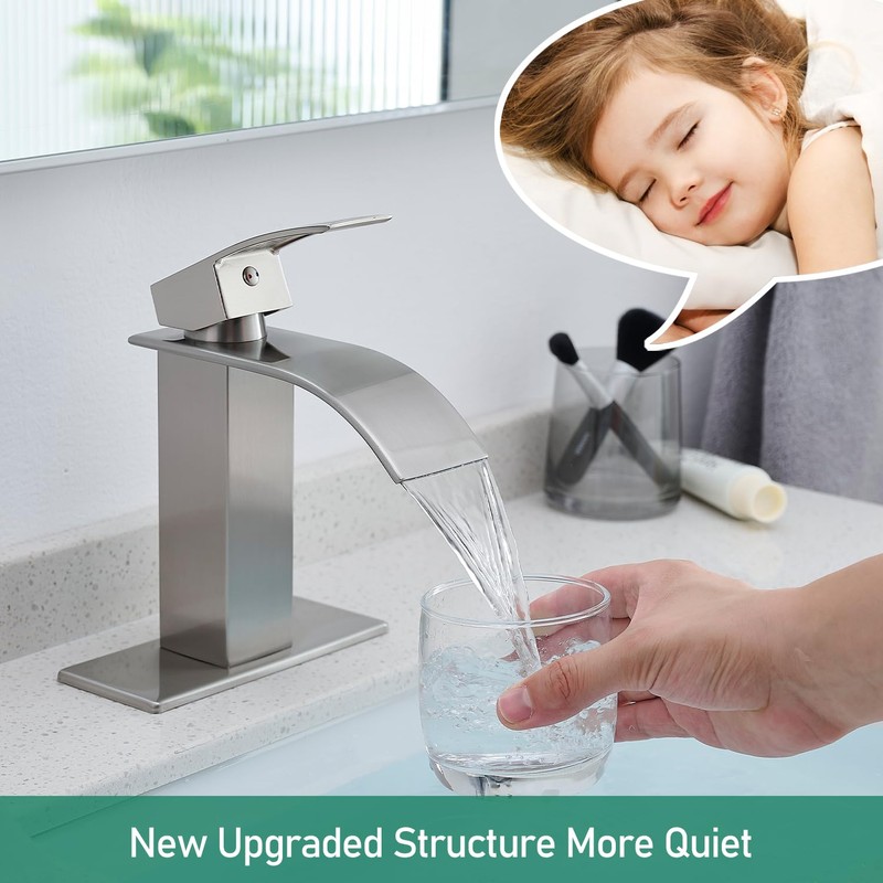 VOTON Bathroom Faucets Brushed Nickel Waterfall Bathroom Sink Faucet Modern