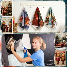 Bencailor 16 Pcs Christmas Kitchen Towels Reusable Dish Towels Ultrafine Fiber Soft Quick Dry for Kitchen Holiday Absorbent Tea Towels, 16 x 24 Inches(Cute)