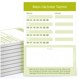 PRINTINO® ‎ 10 Appointment Pads, 50 Appointment Notes, DIN A7, for Doctors, Naturopaths, Cosmetics, Physio, Massage (Green, Pack of 10)