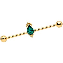 Body Candy Womens 14G PVD Steel Helix Cartilage Earring Green Accent Regal Drop Industrial Barbell 1 1/2"