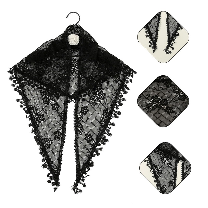 Zcbzbn Openwork Lace Fringe Triangular Scarf, Lace, Veil, Classic, Breathable,