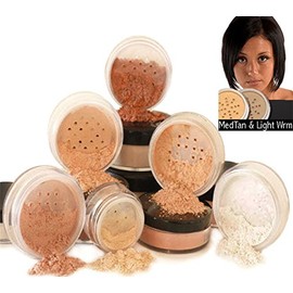 Mineral Makeup 6 piece Set Natural Mineral Foundation by Intelligent Cosmetics® Natural SPF (MEDIUM TAN & LIGHT WARM)