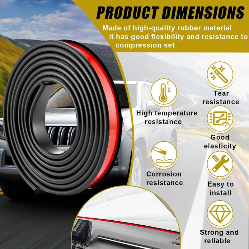 Rubber Seal Strip for Car Front Windshield, 1.7M/ 5.6Ft Cuttable