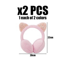 GTYHH Pack of 2 Cat Ear Muffs, Sequin Cat Ears, Plush Earmuffs, Winter Warm Earmuffs, Girls Ear Warmers, Outdoor Cold Cover, Warm Accessories, light purple, M