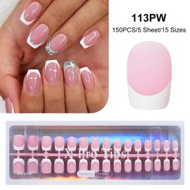 MEET ACROSS French Tips Gel X Nail Kit - Pink Short Square Press on Nails French Tip Gel Nail Kits Including Nail Tips Gel and Top Coat, Nail Charms for French Tip Manicure