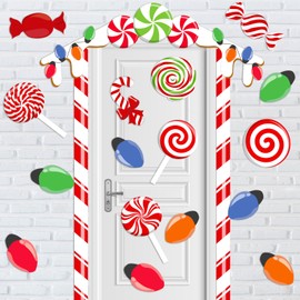 20 Pcs Christmas Candy House Door Decorations Large Christmas Door Cover Set Candy Wall Stickers Window Decal Christmas Door Decor Bulk for Christmas Candy Party Theme Supplies Indoor Outside Supplies