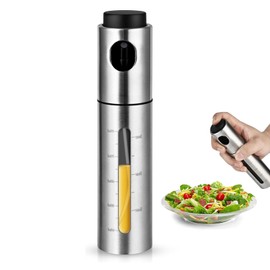 XTTIUN 100ml Stainless Steel Olive Oil Sprayer Bottle Multi Purpose for Cooking, Salads, BBQs,One Handed Use. Suitable for Oils, Vinegar, Soy Sauce, Wine. Features a Window to Measure the Content