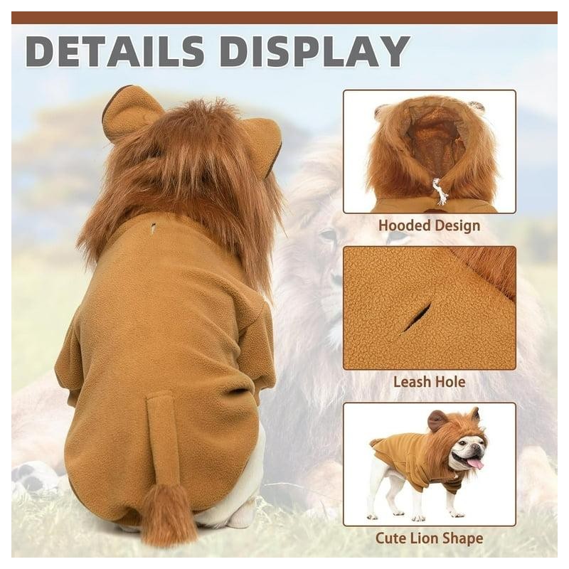 Lion Dog Costume for Halloween Dress-Up – Soft Fleece Hooded