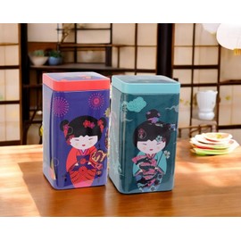 Eigenart Set of 2 Sweet Little Geisha Metal Tin Square with Slip-On Lid (max. Capacity 100 g)