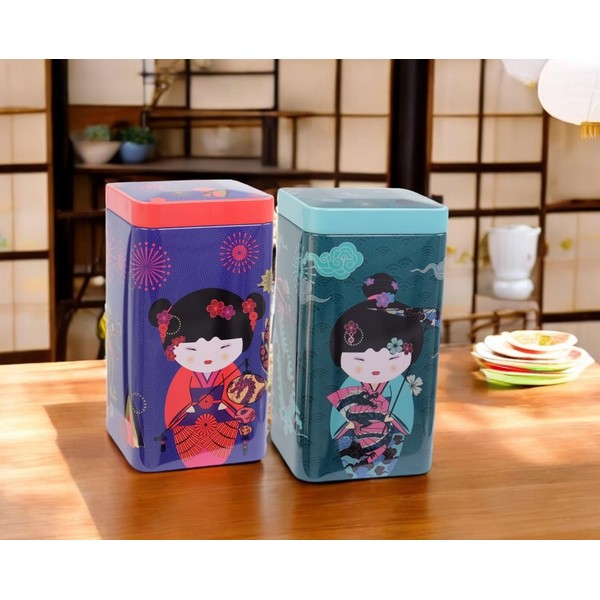 Eigenart Set of 2 Sweet Little Geisha Metal Tin Square