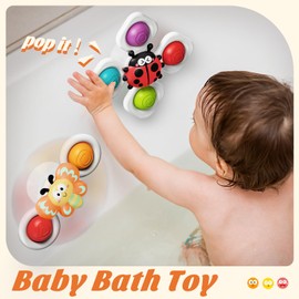 SpringFlower Suction Cup Spinner Toys, Baby Bath Toys 6-12 Months, Bath & Travel Toy for Toddlers, Birthday Baby Sensory Toy for 1 2 3 Year Old Toddler