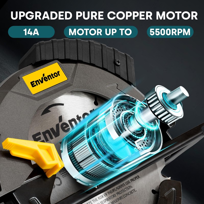 Enventor Circular Saw Corded, 14A Electric Circular Saws 7-1/4-Inch with