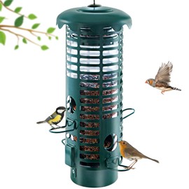 Beserie Squirrel Proof Bird Feeder,Metal Mesh Bird Feeders for Outdoors Hanging,Weight Activated Squirrel Proof Wild Bird Feeders with Finch Cardinal Chickadee,Large Capacity(Green)