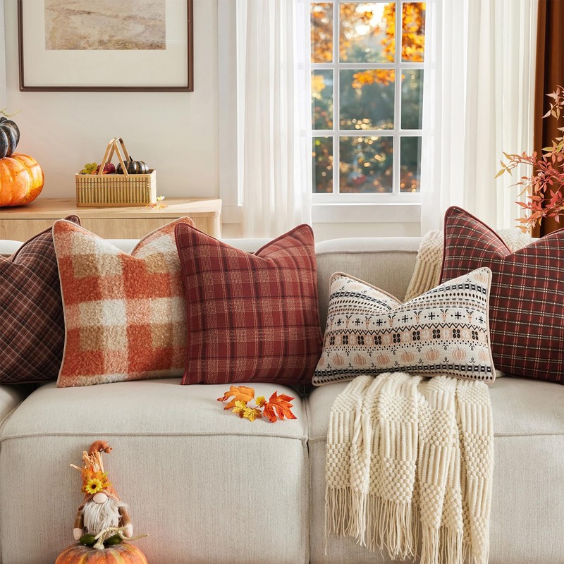 Kevin Textile Fall Plaid Pillow Cover 12x20 Inch with Piping,