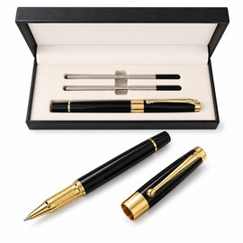 ZENCHELL Ballpoint Pen, Metal, 0.02 inches (0.5 mm), Oil-Based, Black Ink, Easy to Write, Smooth, Heavy Feel, For Business Signing, Comes with 2 Refills, Gift for Men (Black)