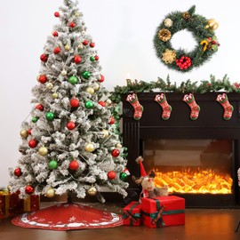 N&T NIETING Christmas Tree Skirt 30 Inches Mini Tree Skirt，Red Tree Skirt with Snowflake Design，Small Tree Skirt for Christmas Tree Decorations at Holiday Parties and New Year Celebrations