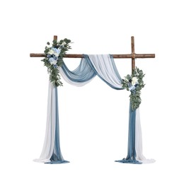 VEVOR Artificial Wedding Arch Flowers Kit, Blue Wedding Arch Flowers with Drapes Kit (Pack of 4) - 2 Pcs Floral Arrangement, 2 Pcs Sheer Drapes, for Ceremony Bouquets Reception Backdrop Decoration