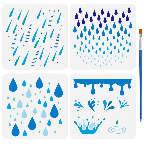 FINGERINSPIRE 4 Stück Malschablone Für Regnerischen Hintergrund 15x15cm Regentropfen Vorlage