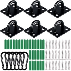 Shimeyao Stainless Steel Ceiling Hooks, 6 Sets Heavy Duty Eye Plate U Hooks, Snap Hooks and Screw Hardware, Rust Resistant, for Indoor and Outdoor Use