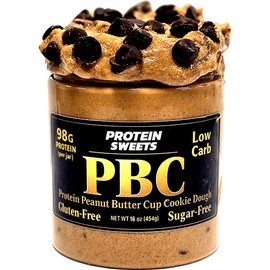 High Protein Cookie Dough, Healthy Peanut Butter Chocolate Chip Edible Cookie Dough, Low Carb, Keto, Vegan, Gluten-Free, Sugar-Free, 98g Protein, 56g Fiber, 16oz, PROTEIN SWEETS