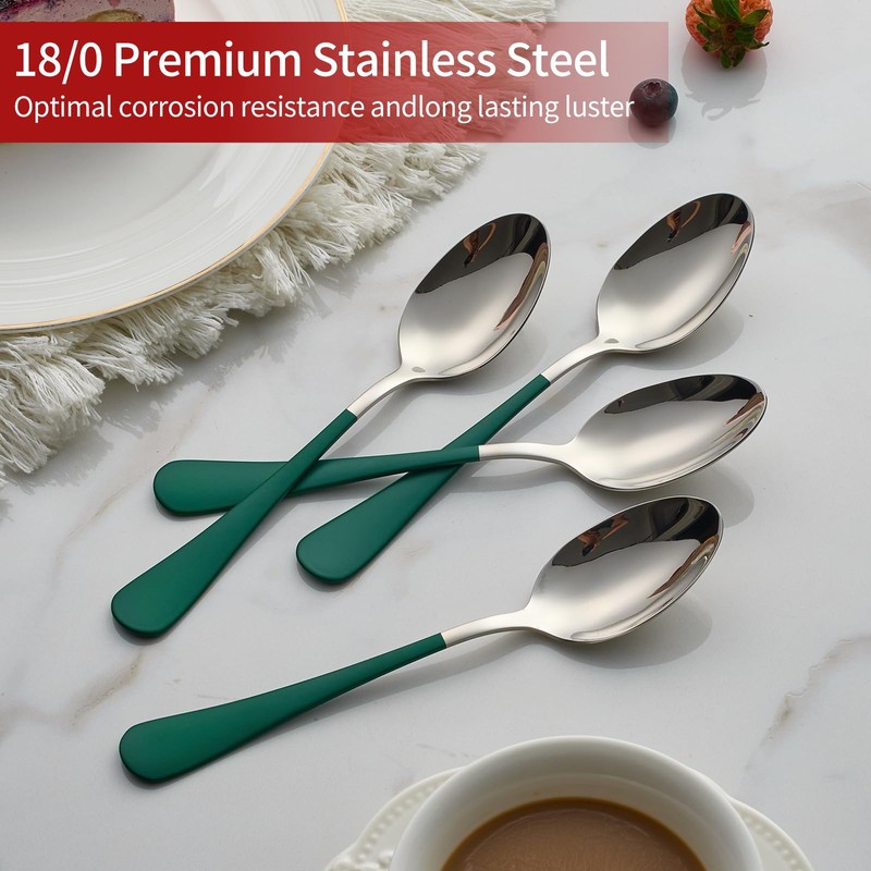 Onlycooker 24 piece Green Forks and Spoons Silverware Set,Green Handle