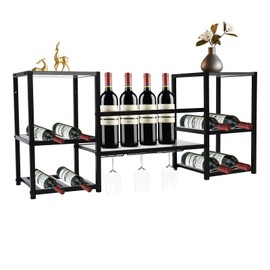 DYRABREST Wall Mounted Wine Rack with Glass Holder, Hanging Wall Mount Wine Rack Holder 34.5 Inch Industrial Wine Storage Display Rack 3 Tier Bar Shelves for Home Bar Kitchen Wine Bottles