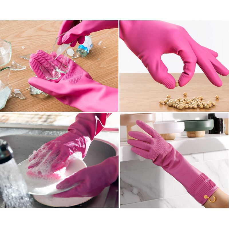 Myungjin Reusable Waterproof Household Dishwashing Non-Slip Cleaning Rubber Gloves with