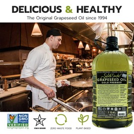 Salute Santé! Cold Pressed Grapeseed Oil – 1 Gallon, 2 Pack – Healthy Non-GMO Cooking Oil for High Heat, Frying, Baking, Marinades & Dressings – Vegan, Kosher, Heart-Healthy Culinary Essential