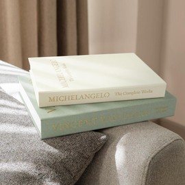 1DOT2 Aesthetic Decorative Books -Set of 2 Minimalist Linen Hardcover Faux/Fake Books for Coffee Table Home Decor Living Room Decoration, Photo Storage or as a Keepsake Box(Sage-beige-artist)