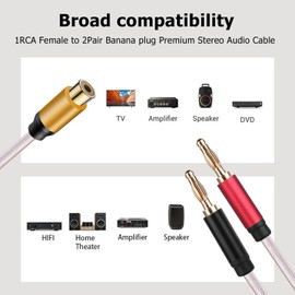 RCA Female to Banana Cable Speaker Cable Banana Plugs, TEKERA Flexible RCA Audio Cable, Phono Cable Banana Plugs Splitter for Speaker Wire Stereo Amplifier, PA3566
