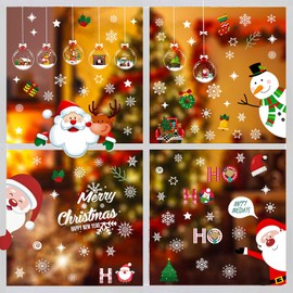 MORAINJAY 9 Sheets Christmas Window Stickers Double-Sided Snowflakes Santa Claus Reindeer and Snowman Clings and Decals for Festive Holiday Decorations and Christmas Party Window Accents