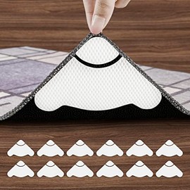 bemece 12PCS Rug Grippers - Enhanced Friction Non Slip Rug Tape, Washable Reusable Rug Pad Gripper, Anti-Curling, Double-Sided Adhesive Rug Pad Grippers for Area Rug Hardwood Tile