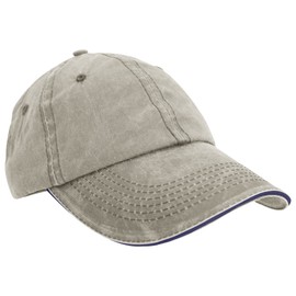 Result Washed Fine Line Cotton Baseball Cap With Sandwich Peak (One Size) (Putty/Navy)