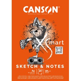 CANSON Xsmart Sketch & Notes White Fine Grain 90gsm Longitudinal Glued Pad A4 21 x 29.7 cm (Pack of 50)