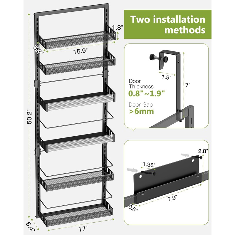 POKIPO 6-Tier Over the Door Pantry Organizer, 2 in 1