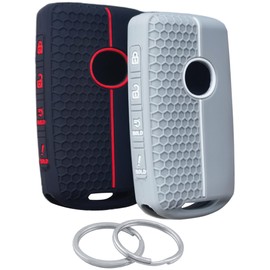 RUNZUIE 2Pcs 4 Buttons Silicone Smart Remote Key Fob for 2024 2023 2022 2021-2019 Mazda 3 6 CX-30 CX-5 CX-9 CX-50 C-90 Key Fob Cover (Gray/Black with Red)