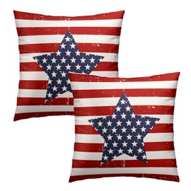 4th of July Pillow Covers 18x18 Inch Set of 2, Red Stripes Blue Star American Flag Patriotic Throw Pillow Covers Square Memorial Day Cotton Cushion Cover for Home Couch Sofa Patio Bedroom Livingroom