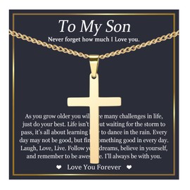 EPIRORA Gold Cross Necklace Gifts for Son, Happy Birthday Son Gifts for Boys,Teenage Boy Gifts,Graduation Christmas Presents for Son