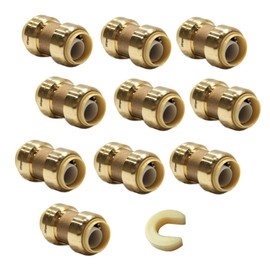 (Pack of 10) EFIELD 1/2 Inch Straight Coupling Push-Fit Fitting to Connect Pex, Copper, CPVC With A Disconnect Tool, No-Lead Brass 10 Pieces