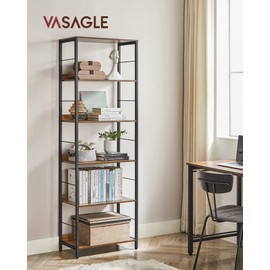 VASAGLE 6-Tier Bookshelf, Bookcase for Office, 11.8 x 23.6 x 70.1 Inches, Shelving Unit, with Back Panels, Industrial Style, for Living Room, Study, Home Office, Rustic Brown and Black ULLS118B01